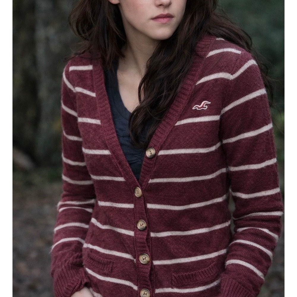Hollister cardigan Y2K Burgundy Striped Bella Swan Twilight Vintage Rabbit Hair